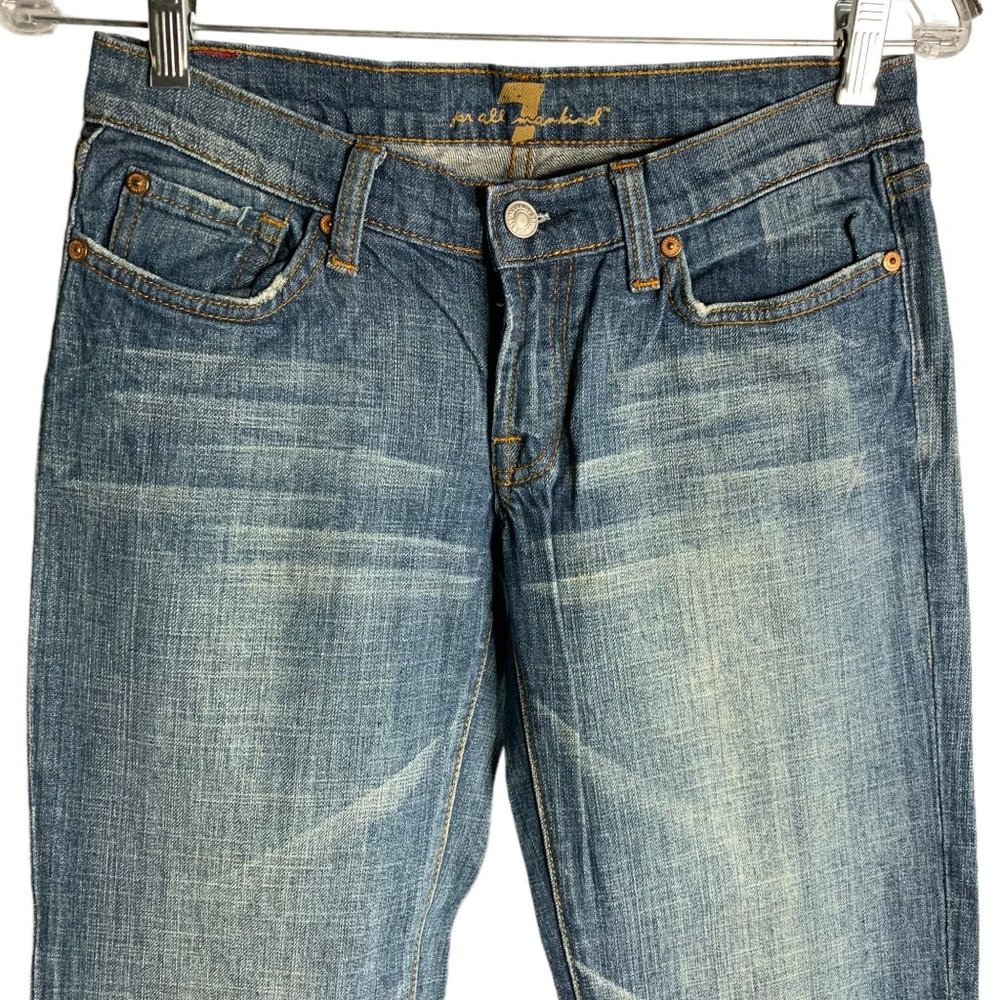 7 Seven for all Mankind Bootcut Jeans 27 Med Wash Denim Low Rise Pockets Stretch - Picture 2 of 5